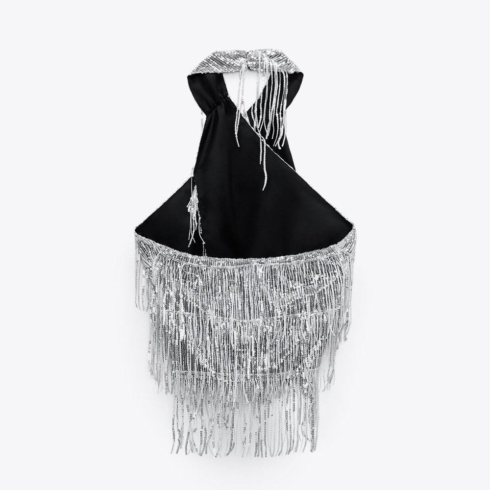 BLOGGER'S FAVE! Zara Sequin Wrap Halter Top NWT - Picture 14 of 14